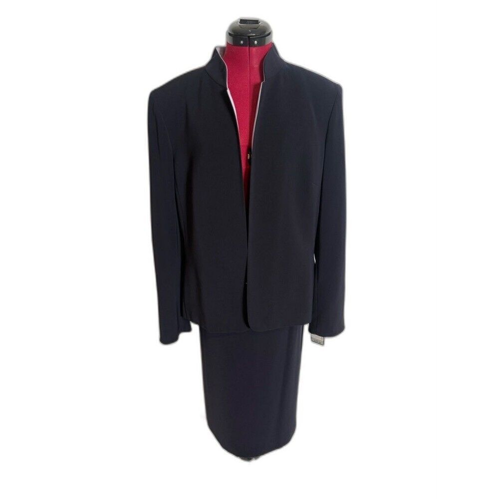 NWT Kasper Skirt Suit Woman's Size 14 Midnight Blue 2-Piece Set Blazer & Skirt